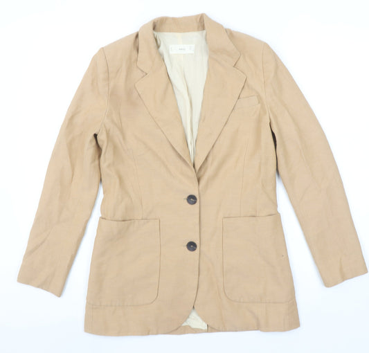 MNG Women Beige Linen Blend Single-Breasted Blazer Size 12