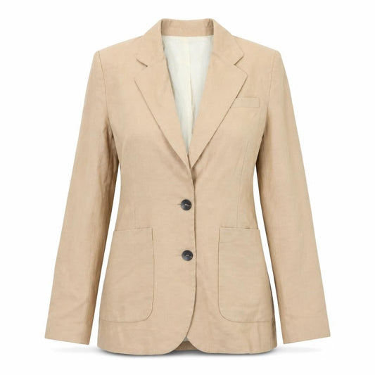 MNG Women Beige Linen Blend Single-Breasted Blazer Size 12