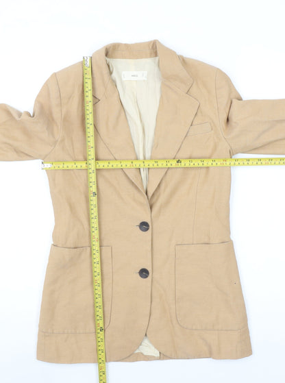 MNG Women Beige Linen Blend Single-Breasted Blazer Size 12