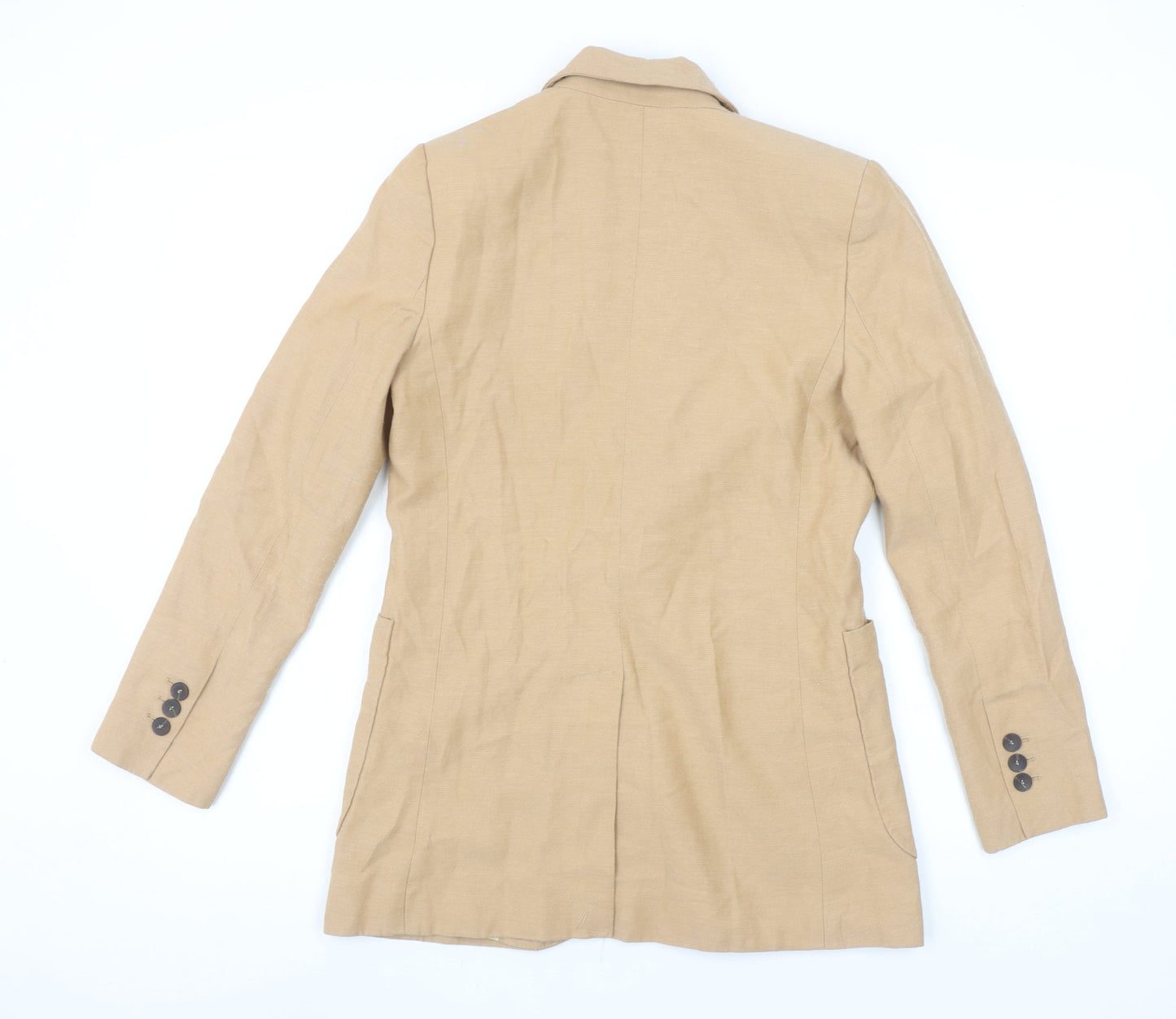 MNG Women Beige Linen Blend Single-Breasted Blazer Size 12