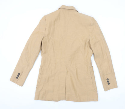 MNG Women Beige Linen Blend Single-Breasted Blazer Size 12
