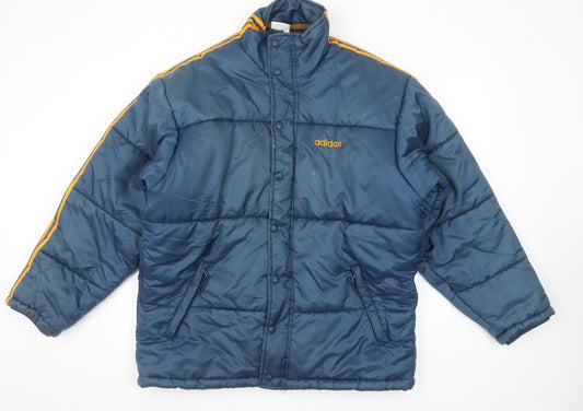 Adidas Men's Blue Retro Puffer Jacket Size M Quilted Winter Coat