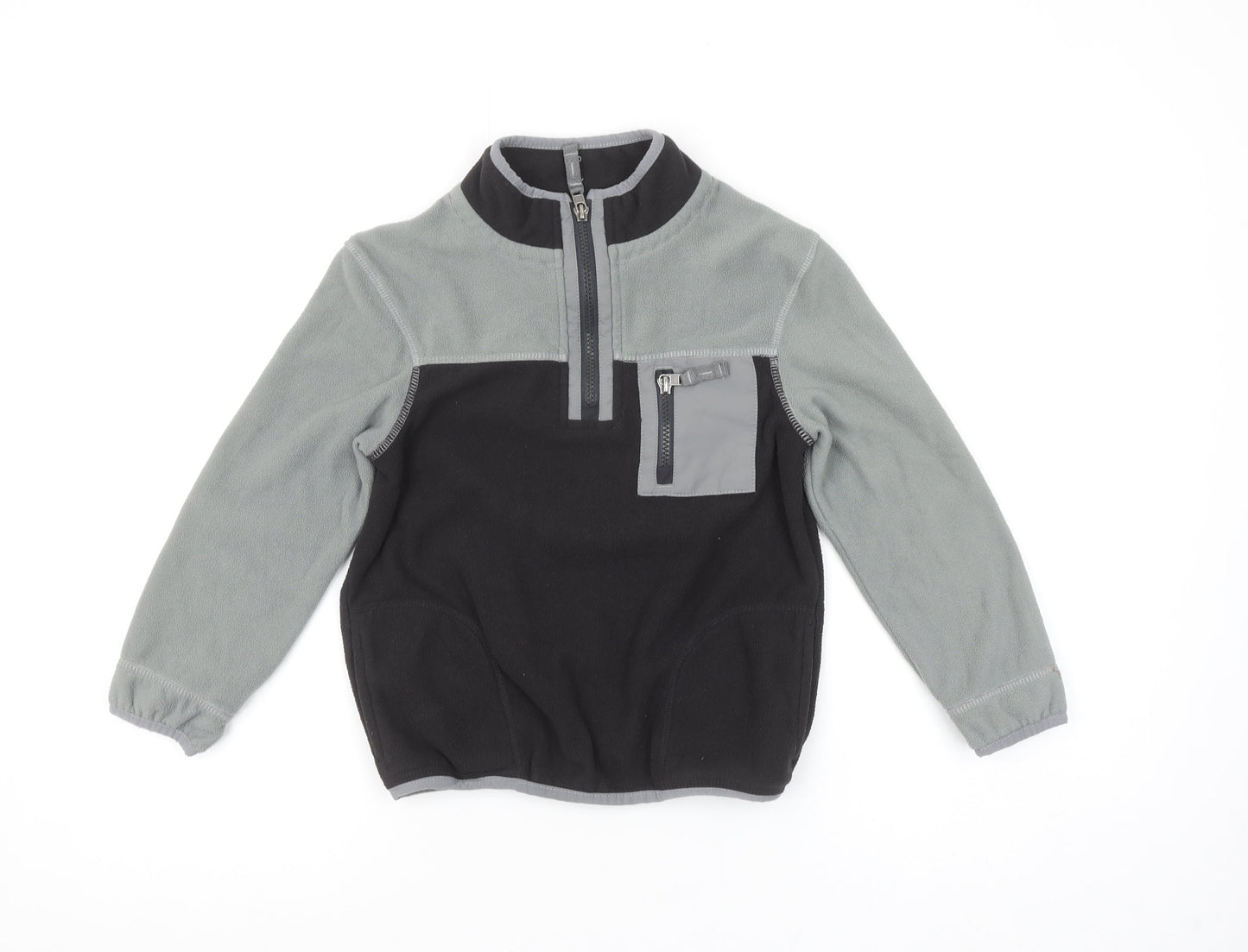 Marks and Spencer Boys Black & Grey Fleece 1/4 Zip Pullover Sweatshirt 8-9 Years
