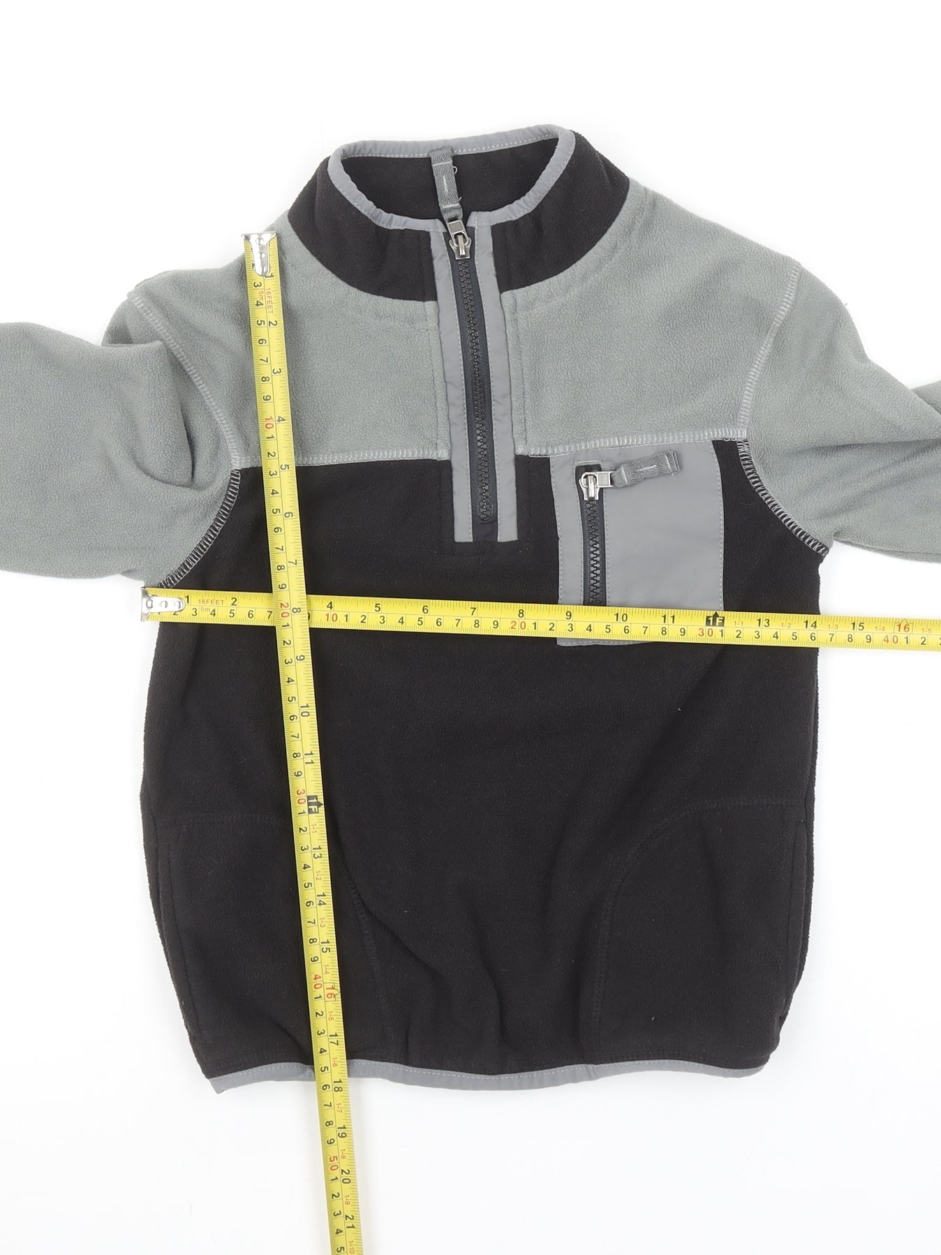 Marks and Spencer Boys Black & Grey Fleece 1/4 Zip Pullover Sweatshirt 8-9 Years