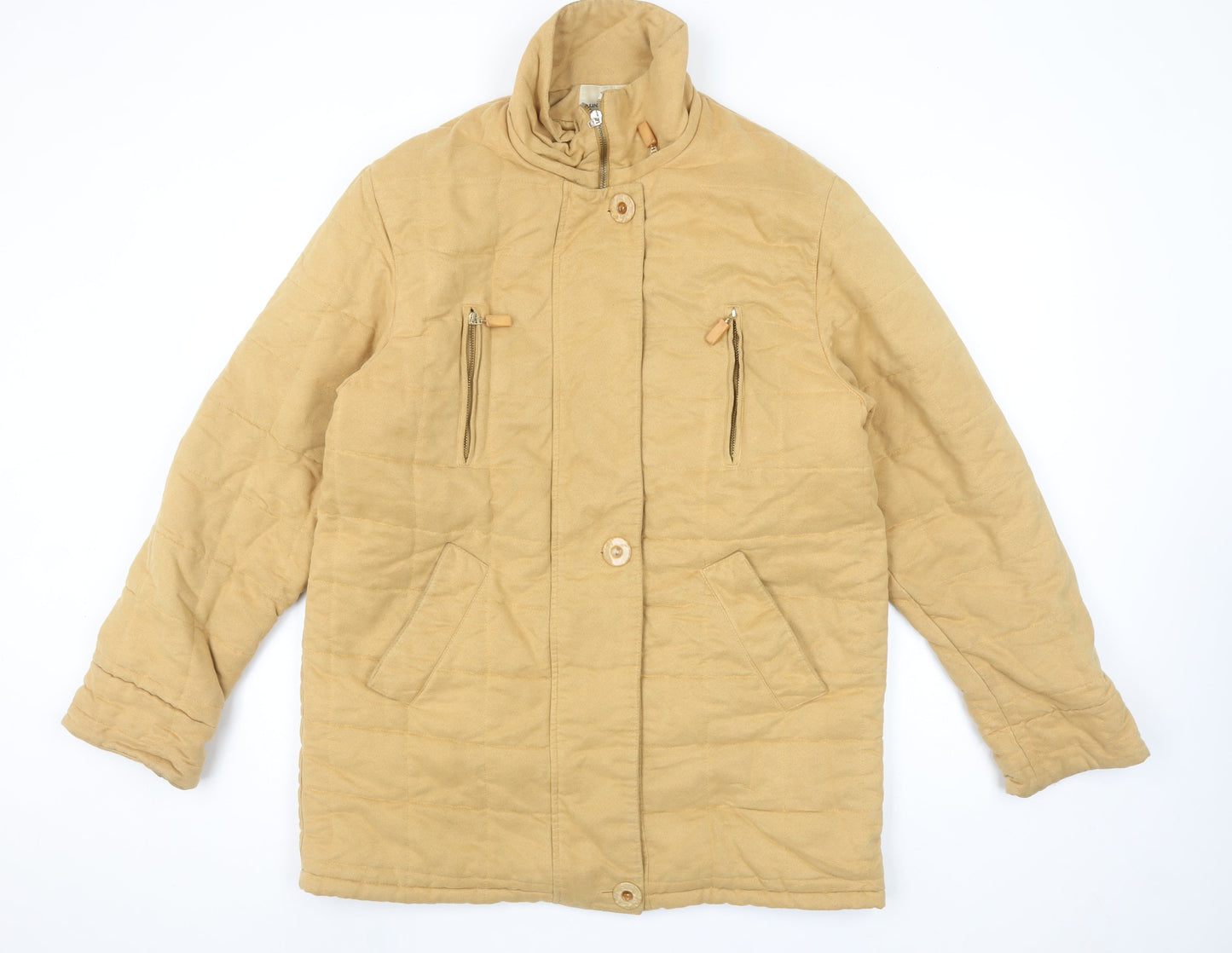 Un Deux Trois Women Beige Mid-Length Quilted Jacket Size 10
