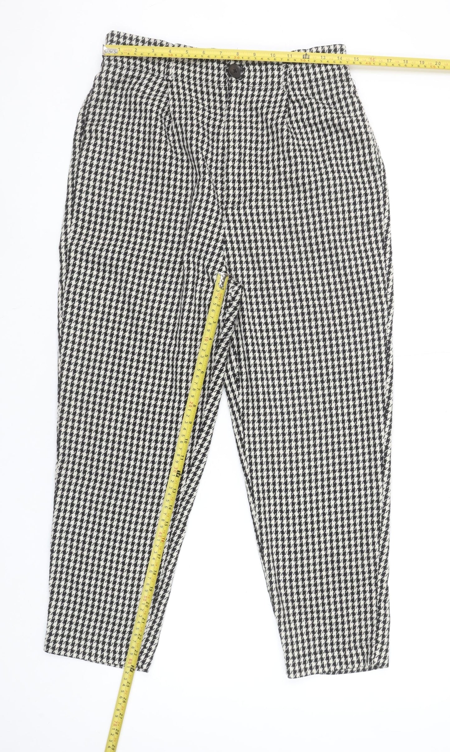 Stradivarius Womens Black & White Houndstooth Tapered Trousers XL