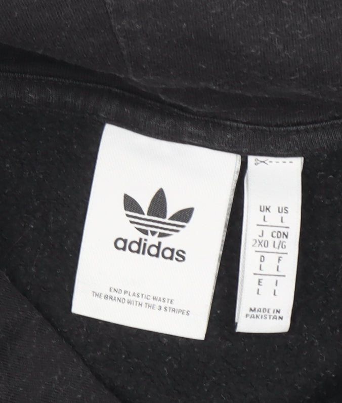 Adidas Men's Black Pullover Hoodie Fleece Size L Logo Sweatshirt