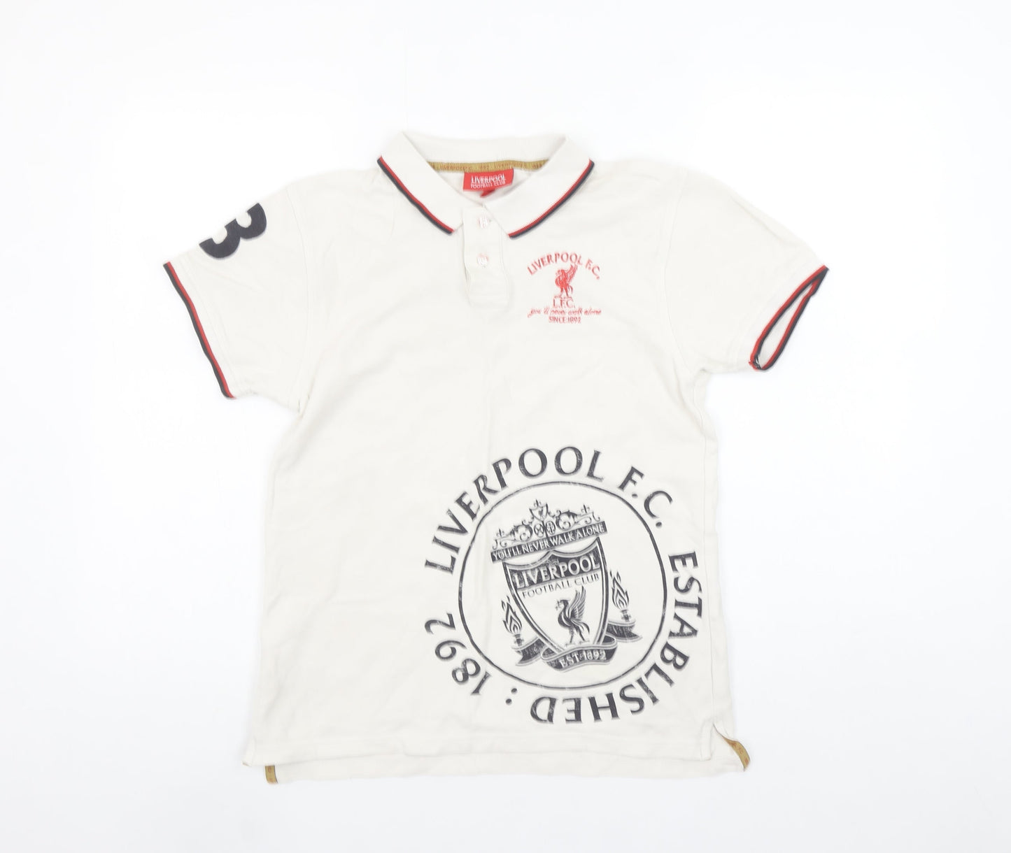 Liverpool FC Boys White Polo Shirt 11-12 Years Football Embroidered Logo
