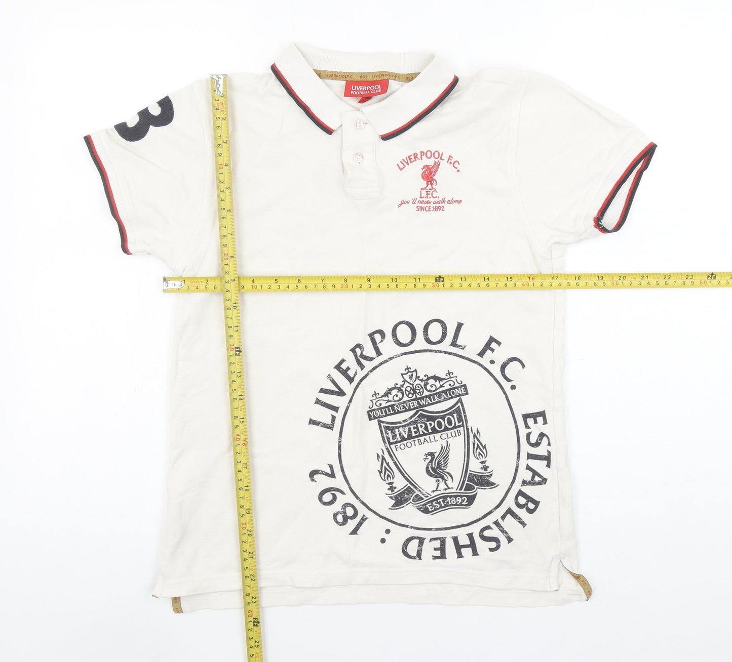 Liverpool FC Boys White Polo Shirt 11-12 Years Football Embroidered Logo