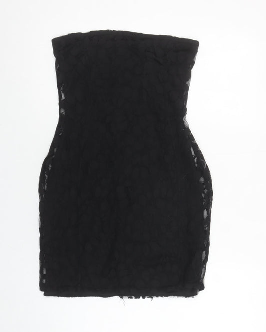 Boohoo Women’s Black Strapless Bodycon Lace Short Dress Size 10