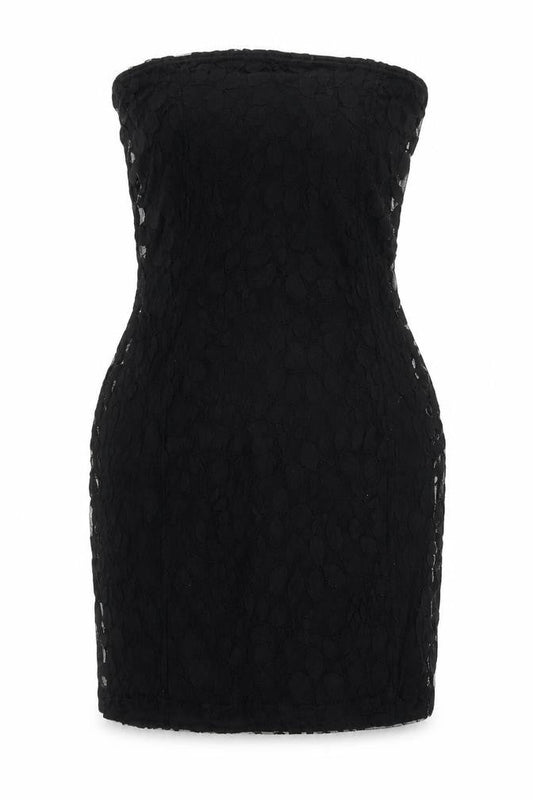 Boohoo Women’s Black Strapless Bodycon Lace Short Dress Size 10