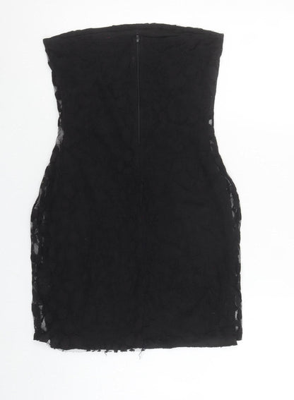 Boohoo Women’s Black Strapless Bodycon Lace Short Dress Size 10