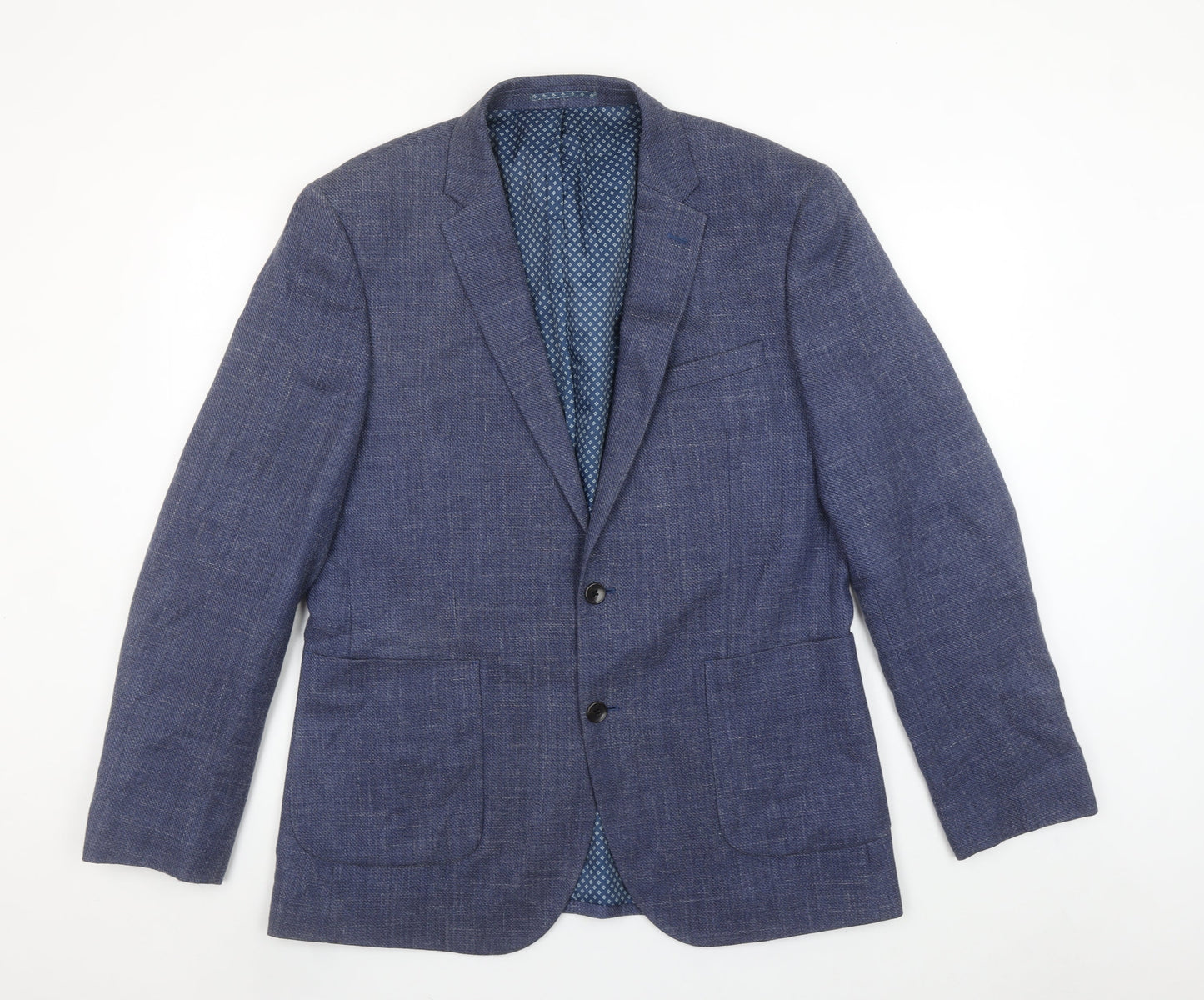 John Lewis Men's Blue 42R Wool Silk Linen Tailored Blazer Jacket