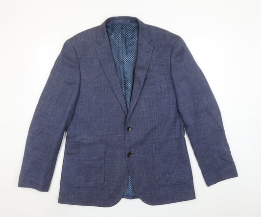 John Lewis Men's Blue 42R Wool Silk Linen Tailored Blazer Jacket