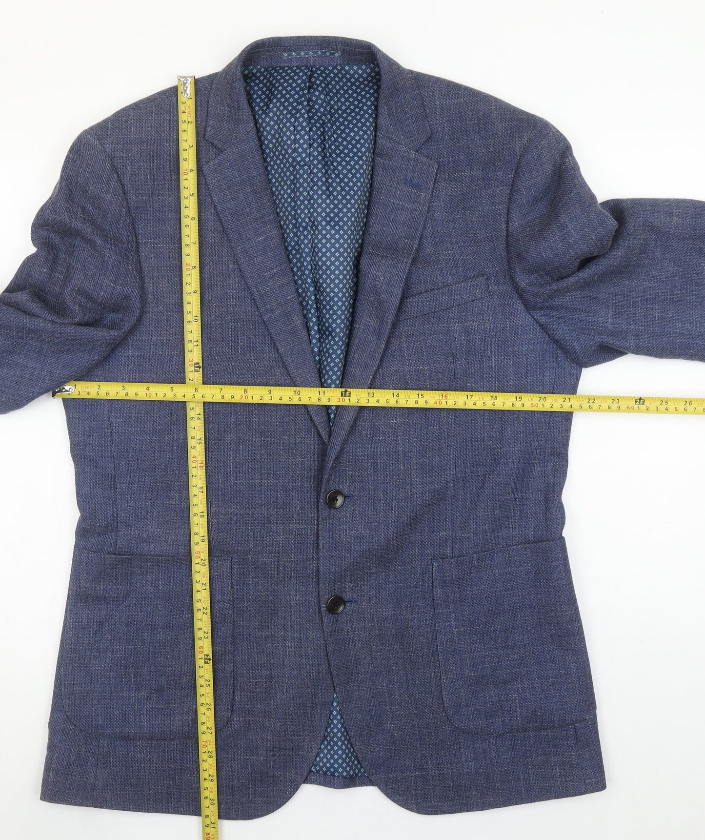 John Lewis Men's Blue 42R Wool Silk Linen Tailored Blazer Jacket