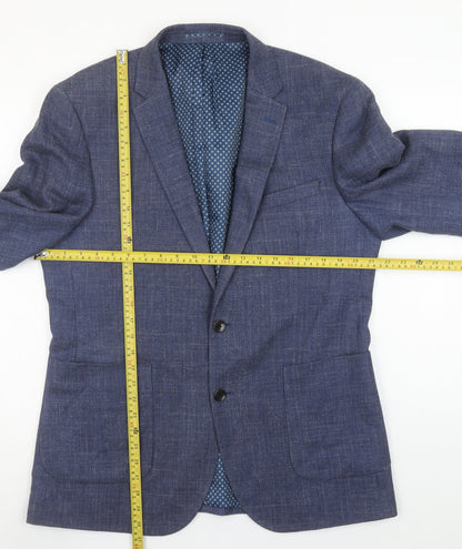John Lewis Men's Blue 42R Wool Silk Linen Tailored Blazer Jacket