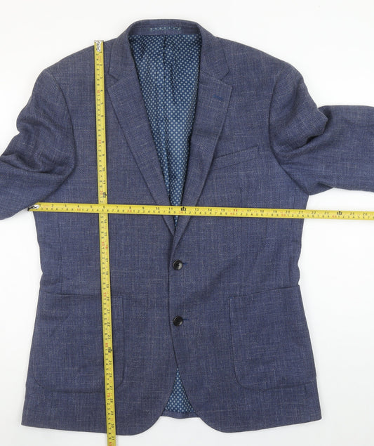 John Lewis Men's Blue 42R Wool Silk Linen Tailored Blazer Jacket