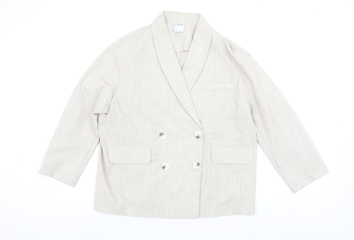 LEDIN Women's Beige Shawl Lapel Double Breasted Blazer Size S