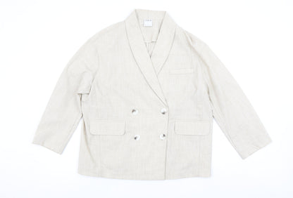 LEDIN Women's Beige Shawl Lapel Double Breasted Blazer Size S