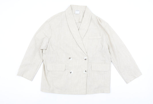 LEDIN Women's Beige Shawl Lapel Double Breasted Blazer Size S