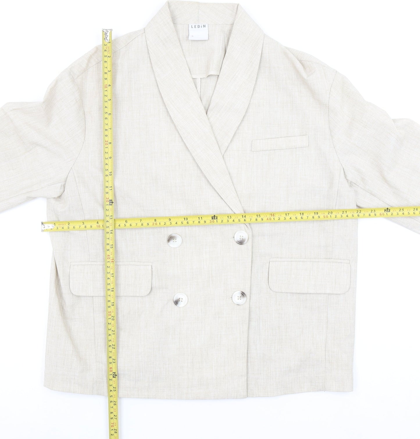 LEDIN Women's Beige Shawl Lapel Double Breasted Blazer Size S
