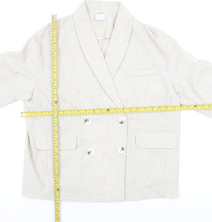 LEDIN Women's Beige Shawl Lapel Double Breasted Blazer Size S