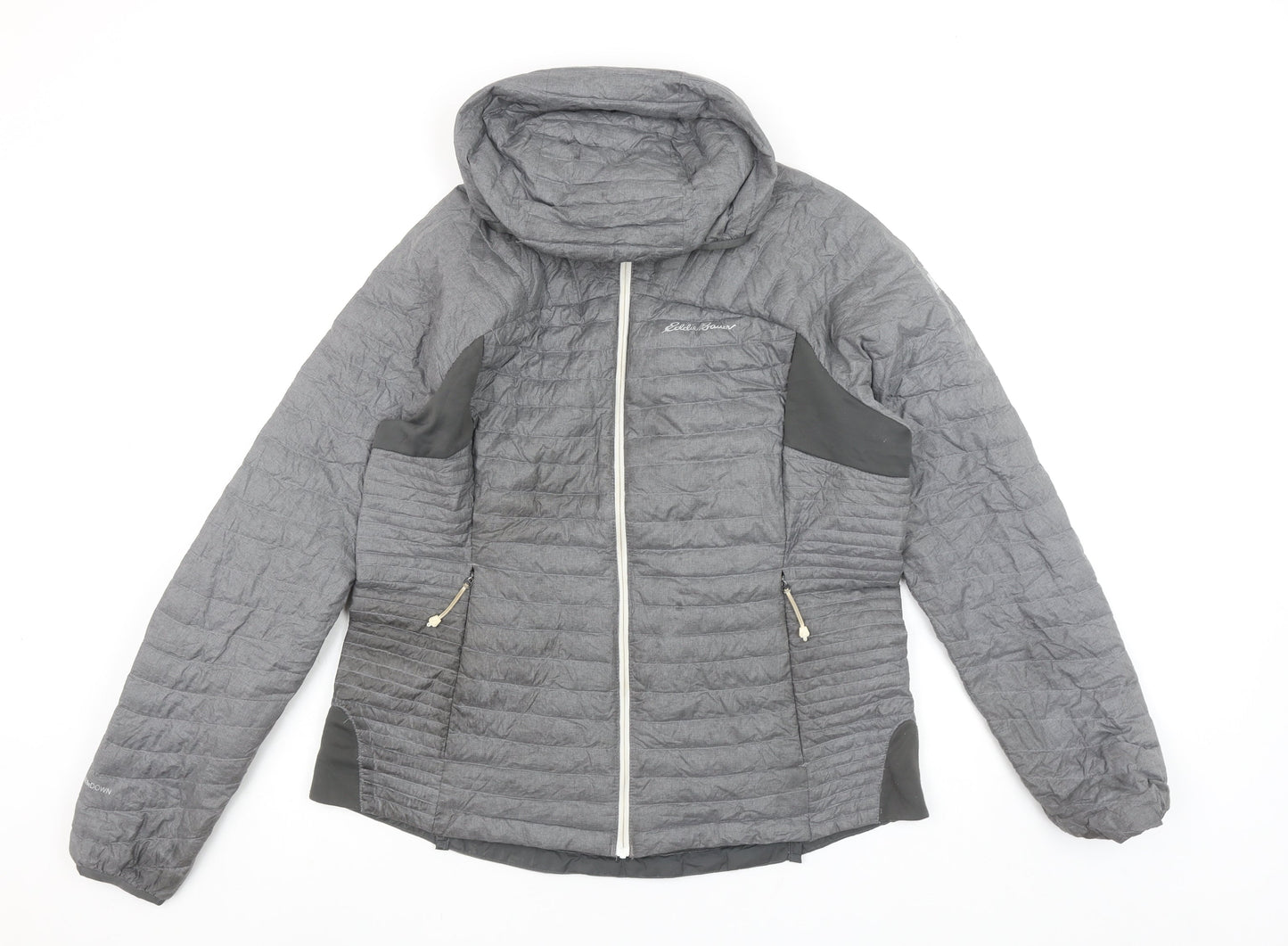 Eddie Bauer Women's Grey Lightweight Hooded Puffer Jacket Size L