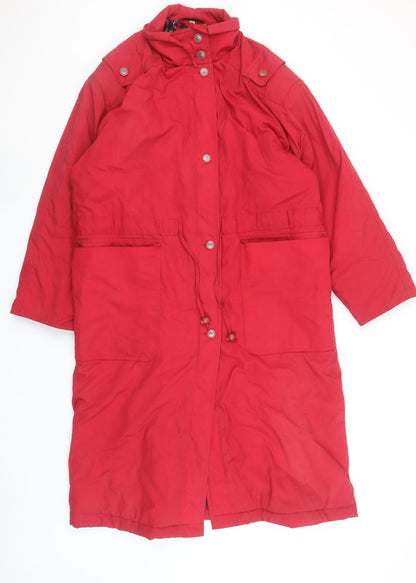 Eleganzé Women's Red Long Parka Coat Size M Hooded Cotton