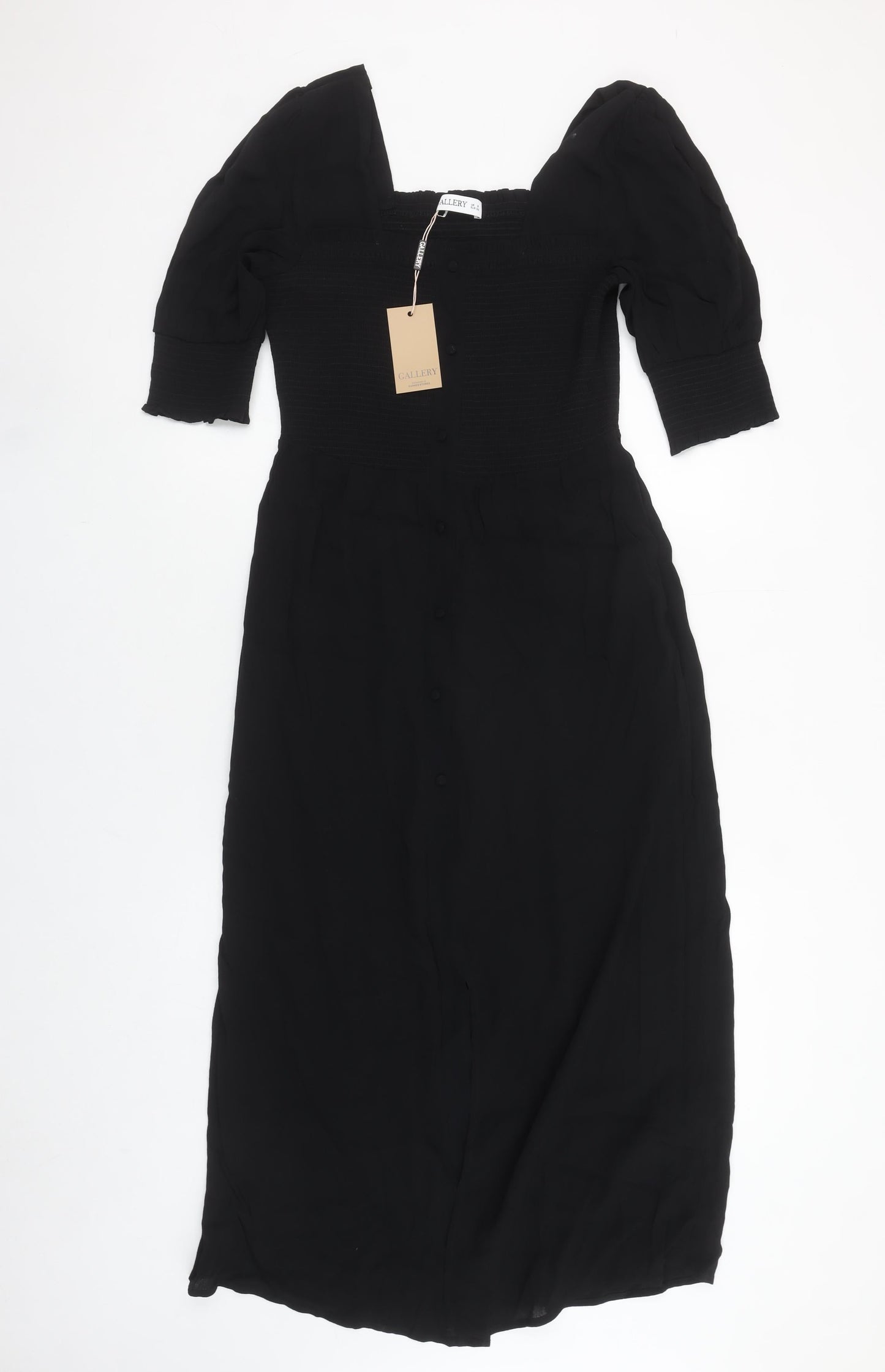Gallery Women's Black Size 8 Midi Fit & Flare Dress with Puff Sleeves
