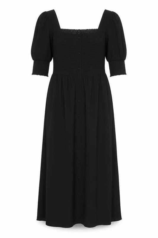 Gallery Women's Black Size 8 Midi Fit & Flare Dress with Puff Sleeves