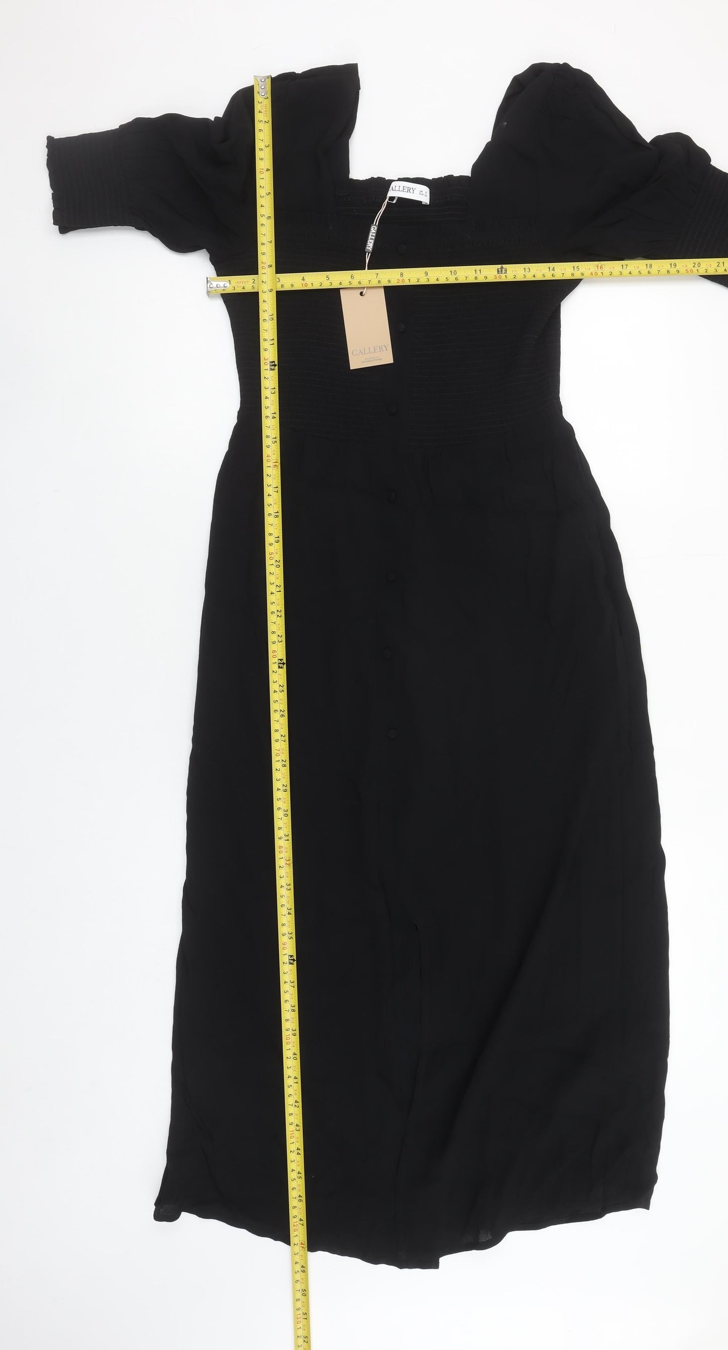 Gallery Women's Black Size 8 Midi Fit & Flare Dress with Puff Sleeves