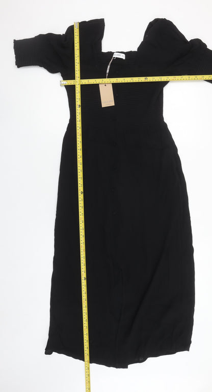 Gallery Women's Black Size 8 Midi Fit & Flare Dress with Puff Sleeves