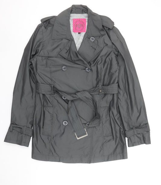 Nike Women's Grey Belted Trench Coat Size 12 Classic Mid-Length Cotton