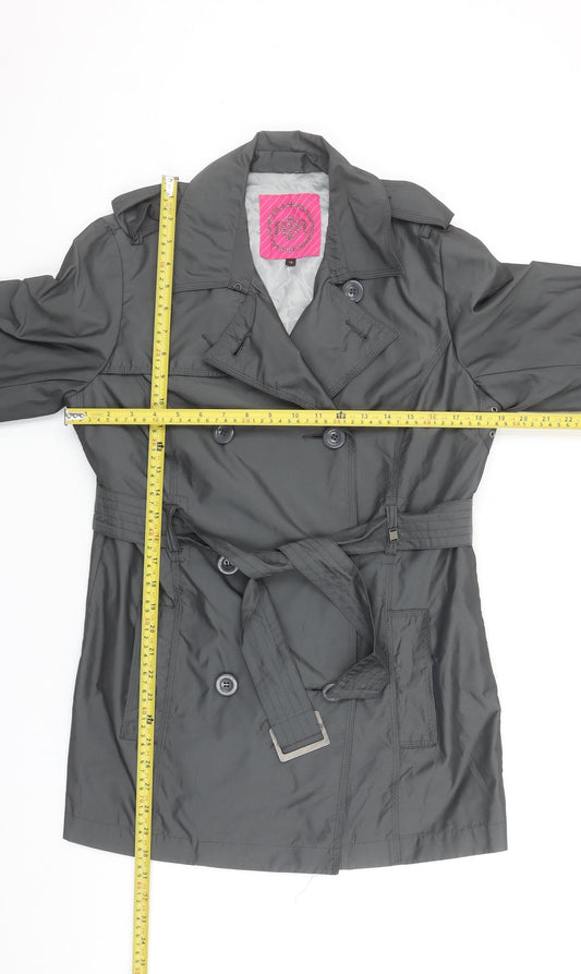 Nike Women's Grey Belted Trench Coat Size 12 Classic Mid-Length Cotton