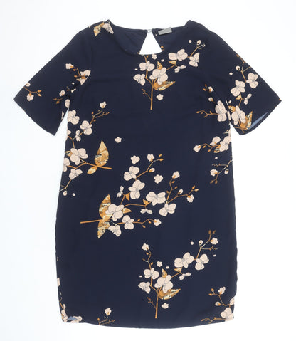 Vero Moda Women Blue Floral Shift Dress M Knee Length Spring