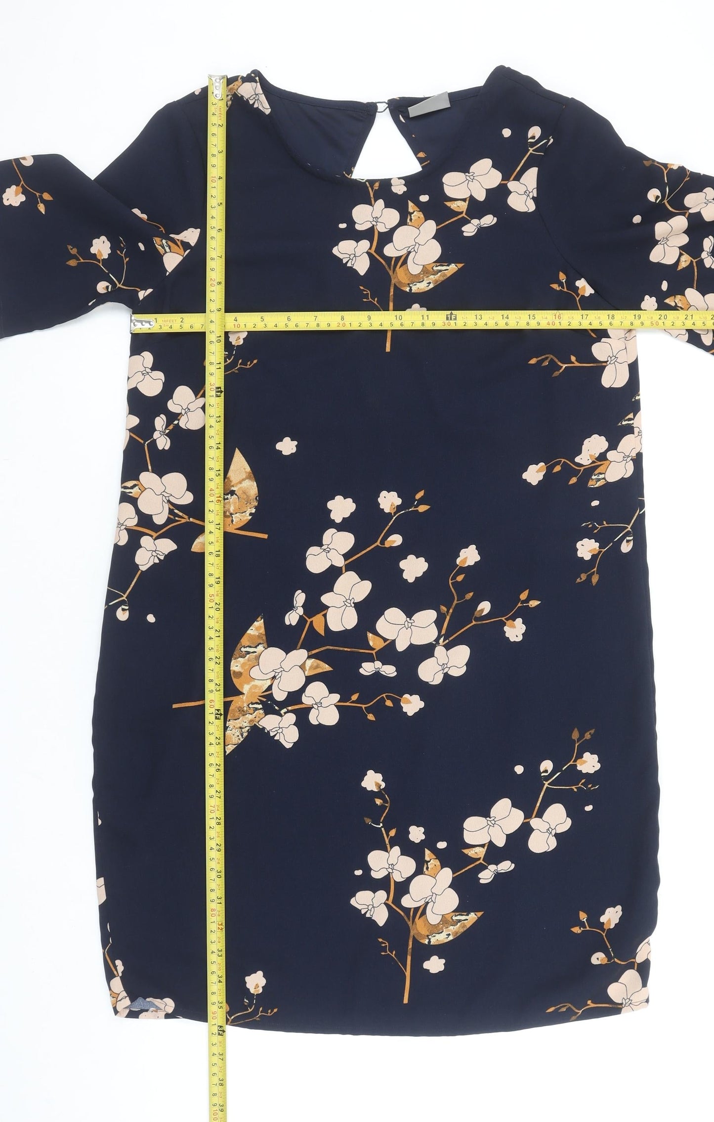 Vero Moda Women Blue Floral Shift Dress M Knee Length Spring