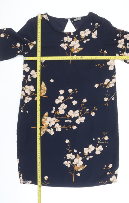 Vero Moda Women Blue Floral Shift Dress M Knee Length Spring