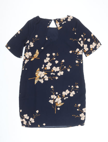 Vero Moda Women Blue Floral Shift Dress M Knee Length Spring