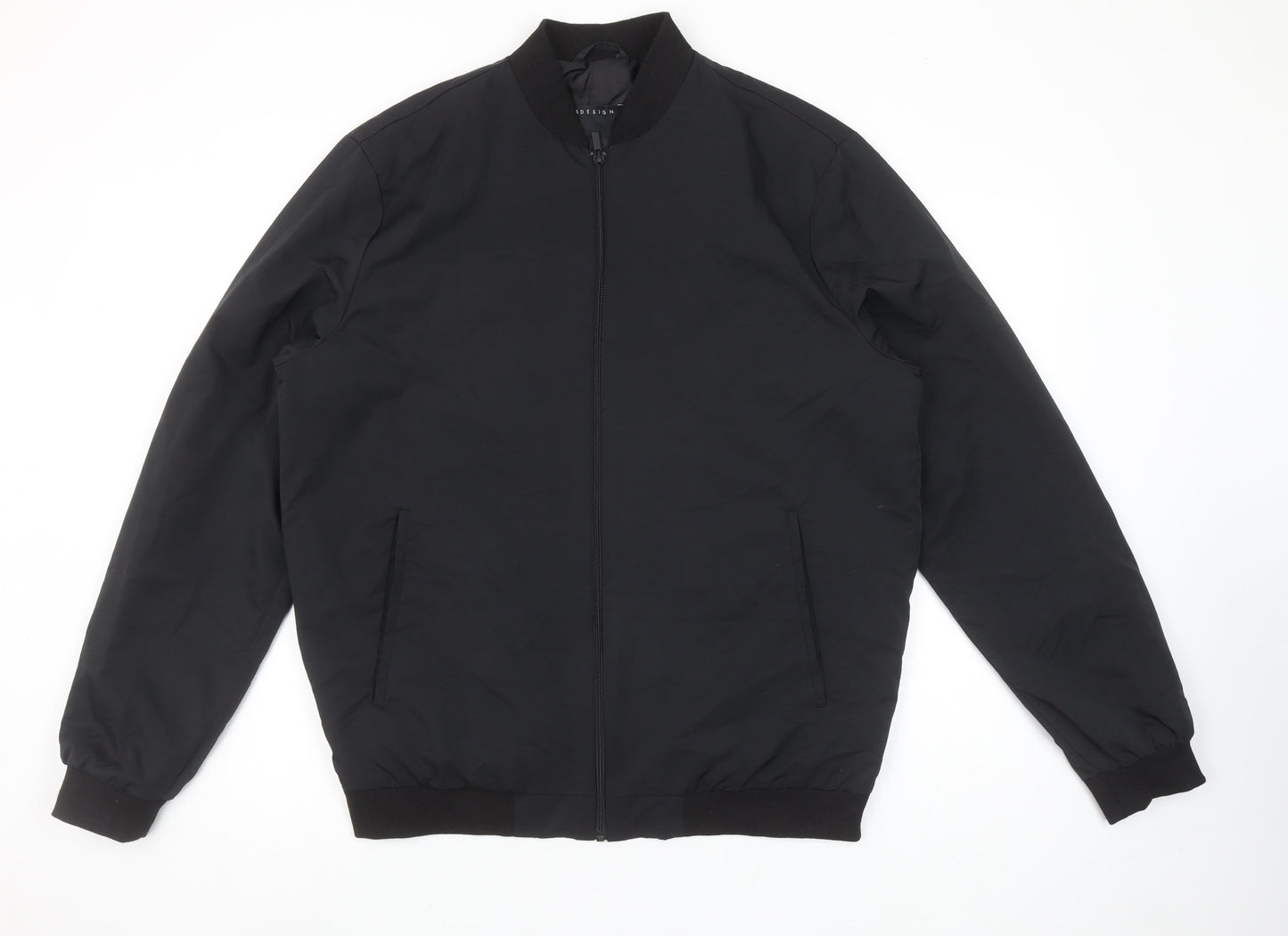 ASOS DESIGN Men's Black XL Bomber Jacket Full Zip Classic Style