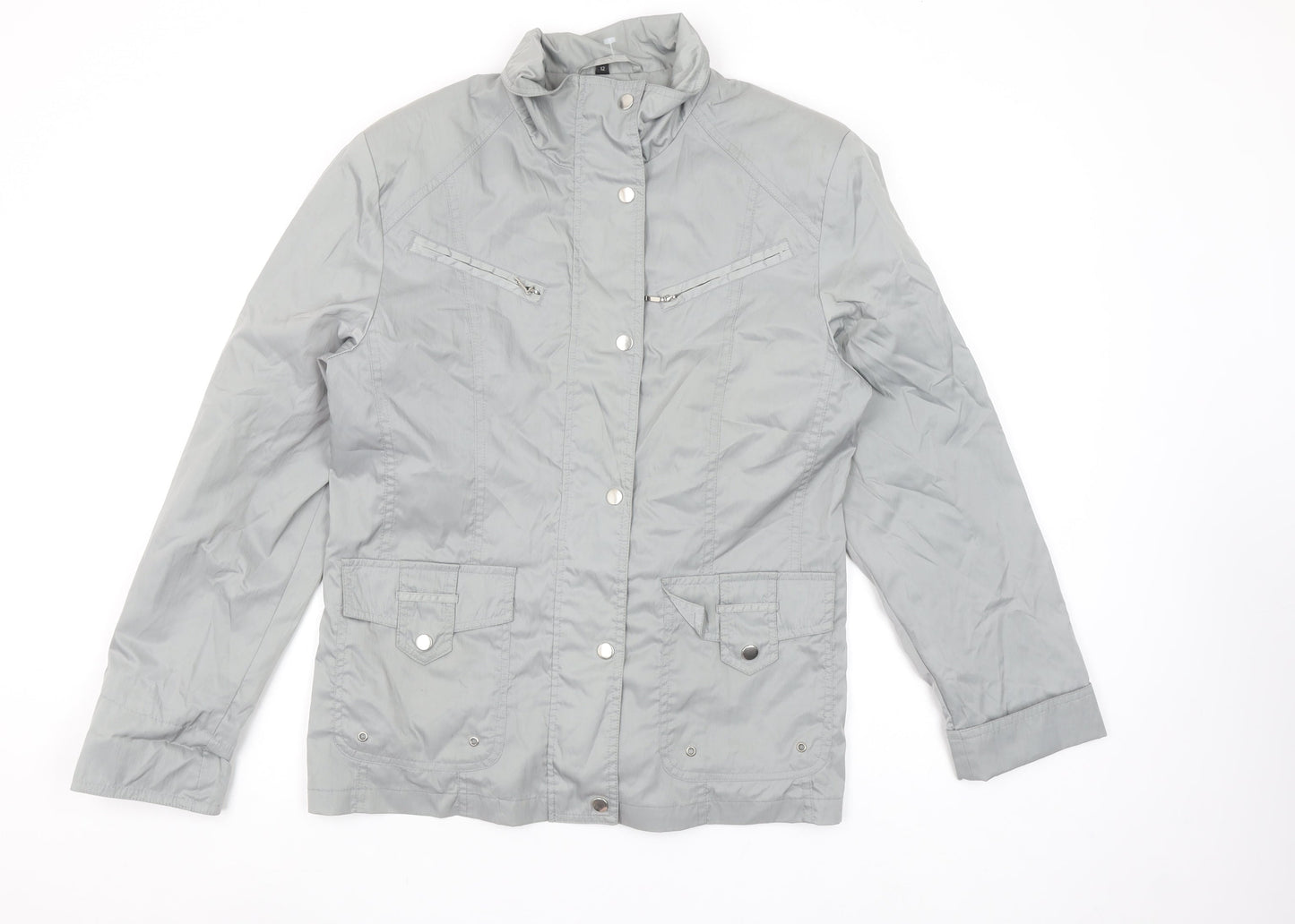 Finesse Womens Grey Size 12 Lined Zip Button Mid-Length Jacket