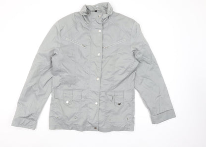 Finesse Womens Grey Size 12 Lined Zip Button Mid-Length Jacket