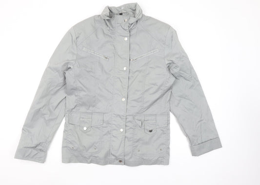 Finesse Womens Grey Size 12 Lined Zip Button Mid-Length Jacket