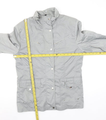 Finesse Womens Grey Size 12 Lined Zip Button Mid-Length Jacket