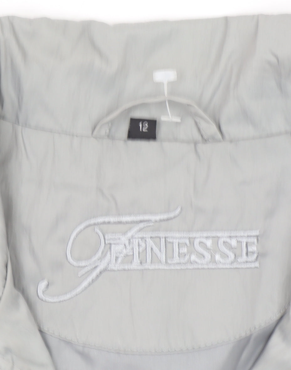 Finesse Womens Grey Size 12 Lined Zip Button Mid-Length Jacket