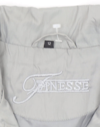 Finesse Womens Grey Size 12 Lined Zip Button Mid-Length Jacket
