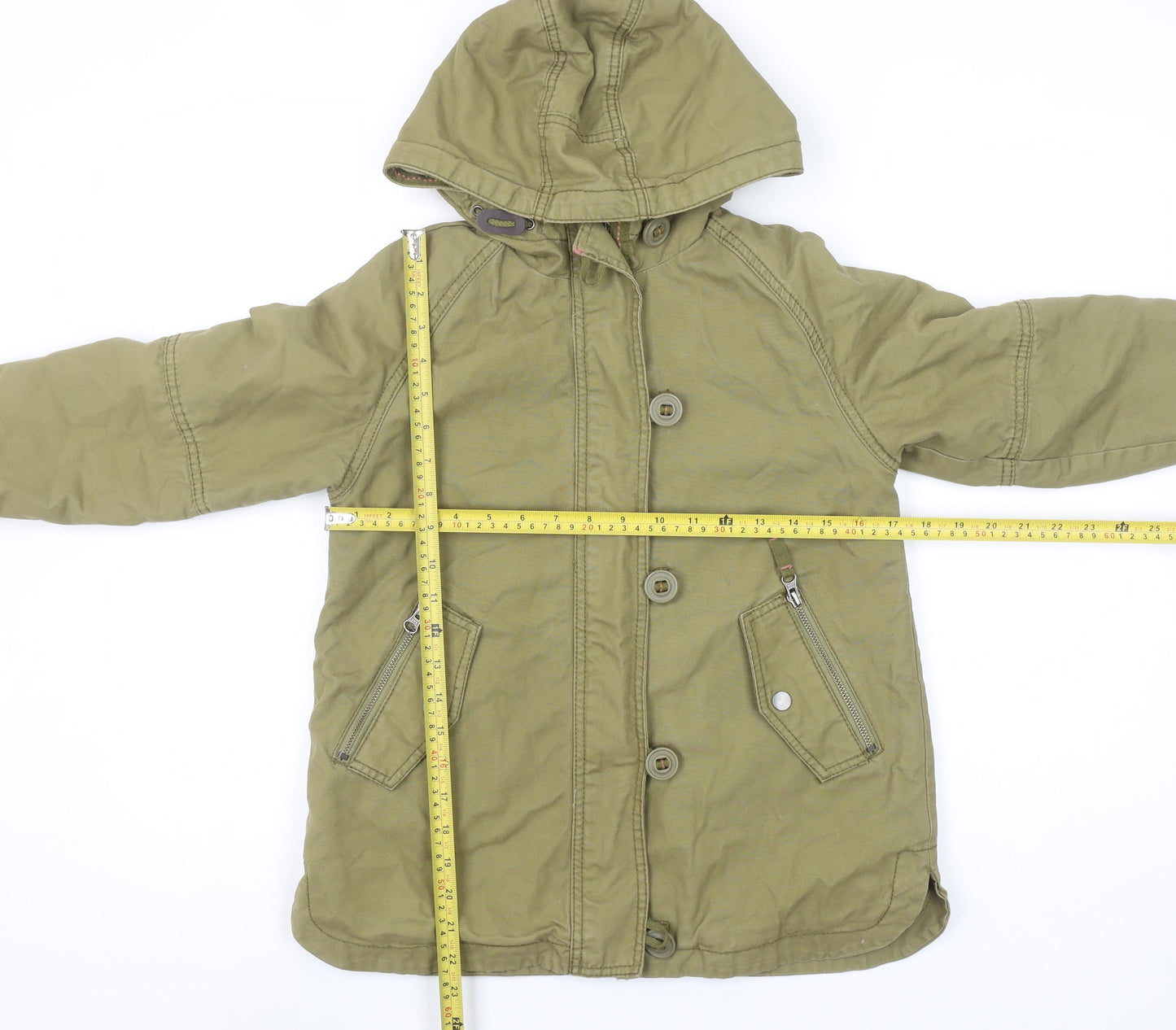 Next Girls Green Hooded Cotton Parka Coat 7 Years Lined Winter Jacket