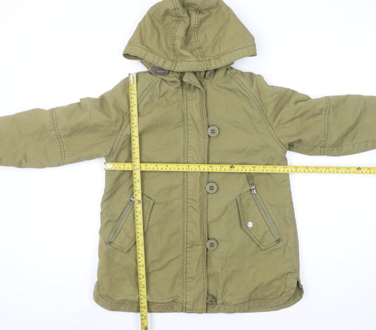 Next Girls Green Hooded Cotton Parka Coat 7 Years Lined Winter Jacket