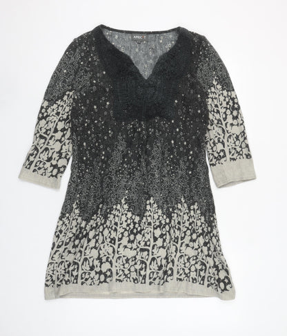 Apricot Women’s Grey Floral Knit Shift Dress L 3/4 Sleeve Bohemian Style