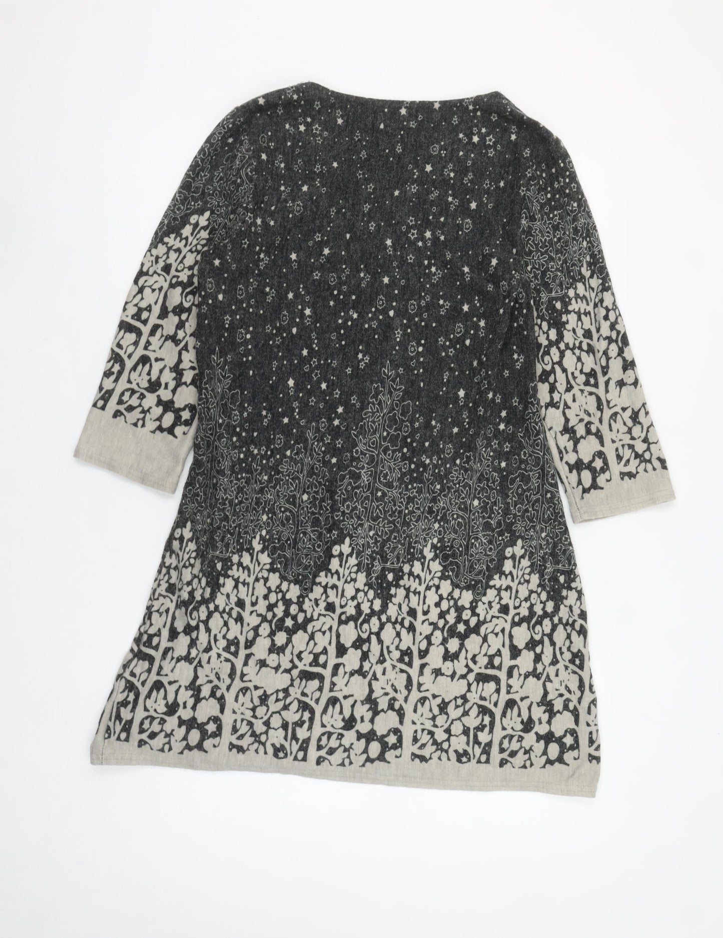 Apricot Women’s Grey Floral Knit Shift Dress L 3/4 Sleeve Bohemian Style