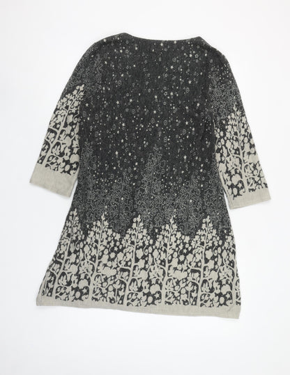 Apricot Women’s Grey Floral Knit Shift Dress L 3/4 Sleeve Bohemian Style